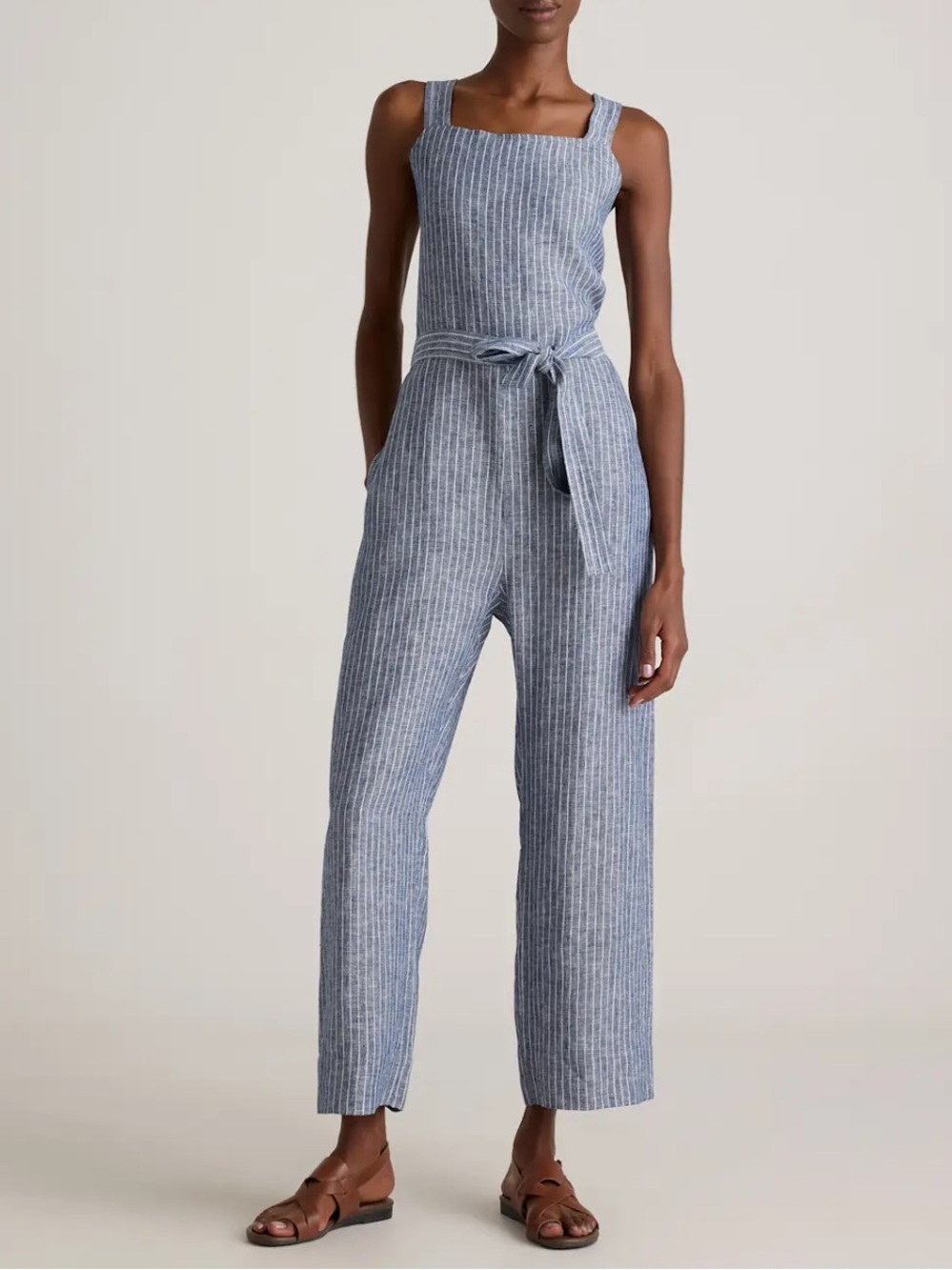 Quince 100% European Linen Square Neck Jumpsuit Women's Size Medium